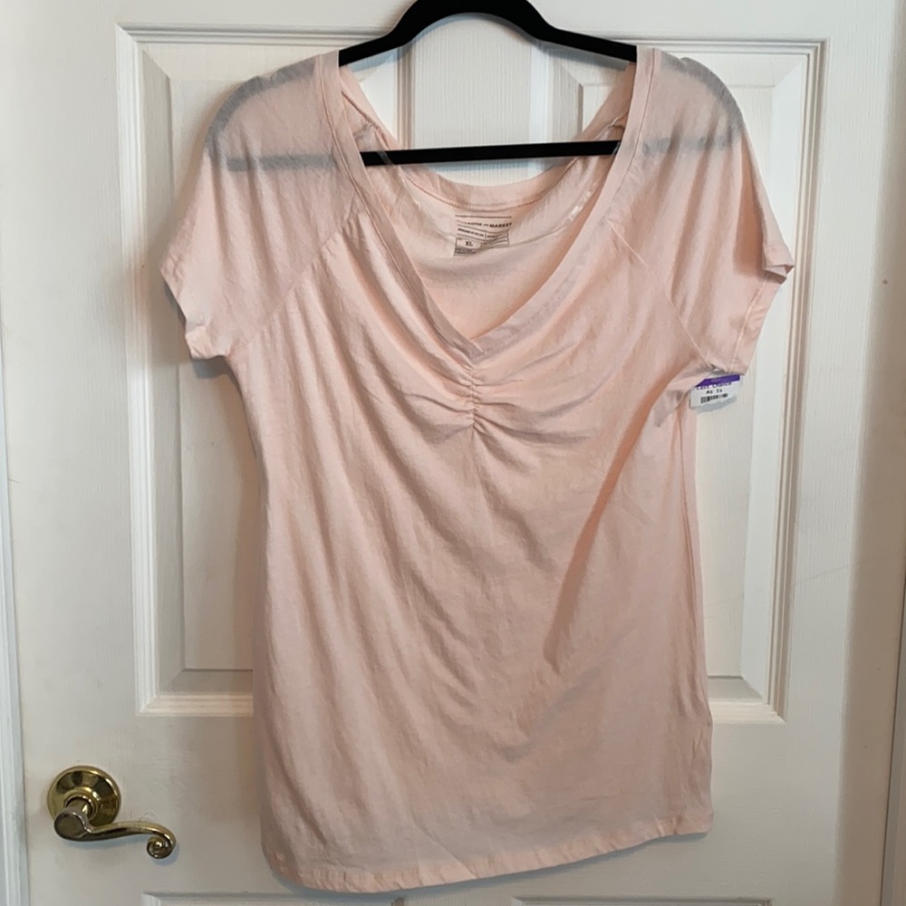 Melrose and Market V Neck Cinch Short Sleeve Tee Baby Pink Size XL